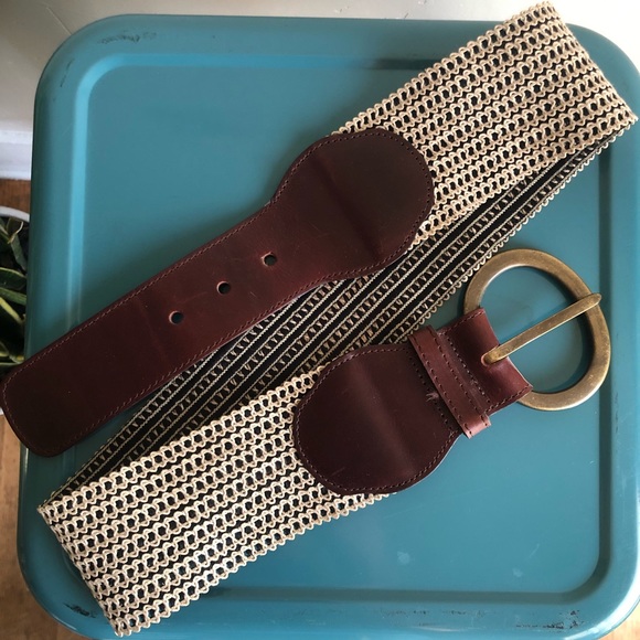 Anthropologie Accessories - Anthropologie Leather and Stretch Brown Waist Belt